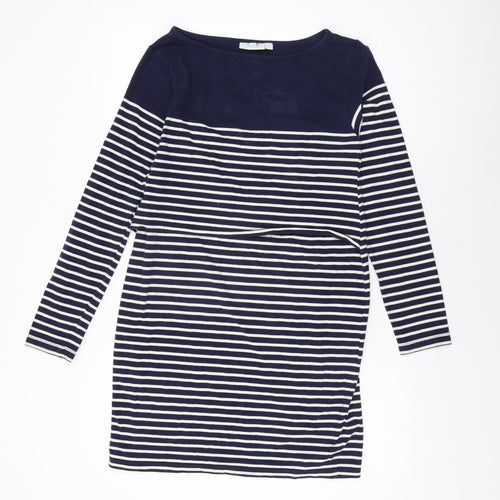 JoJo Maman Bébé Womens Blue Striped Cotton Shift Size M Round Neck Pullover