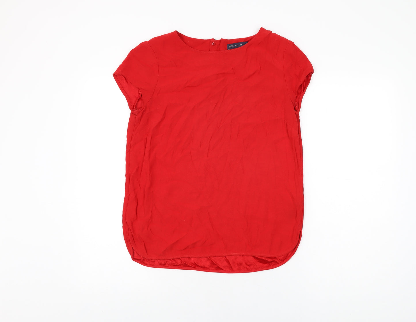 Marks and Spencer Womens Red Viscose Basic T-Shirt Size 12 Round Neck