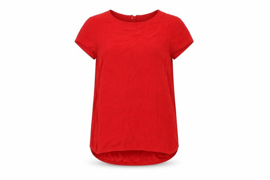 Front view of Marks & Spencer women’s red viscose basic t-shirt, size UK 12, round neck