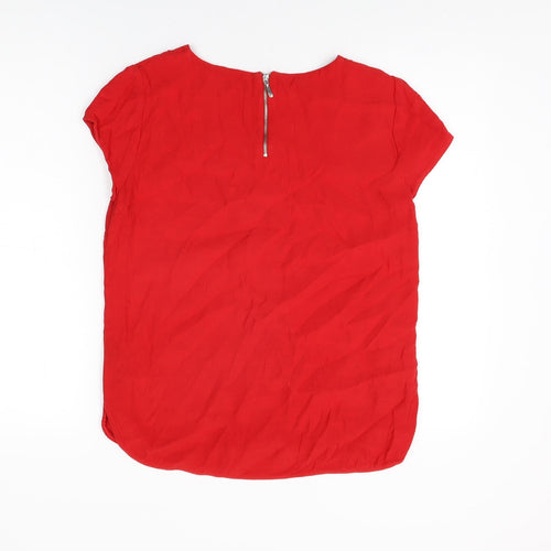 Marks and Spencer Womens Red Viscose Basic T-Shirt Size 12 Round Neck