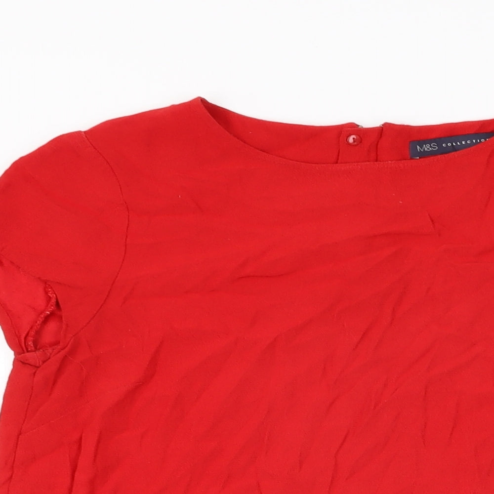 Marks and Spencer Womens Red Viscose Basic T-Shirt Size 12 Round Neck
