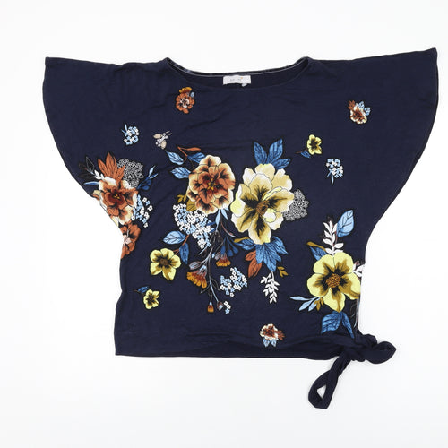 Per Una Womens Blue Floral Viscose Basic T-Shirt Size 12 Round Neck