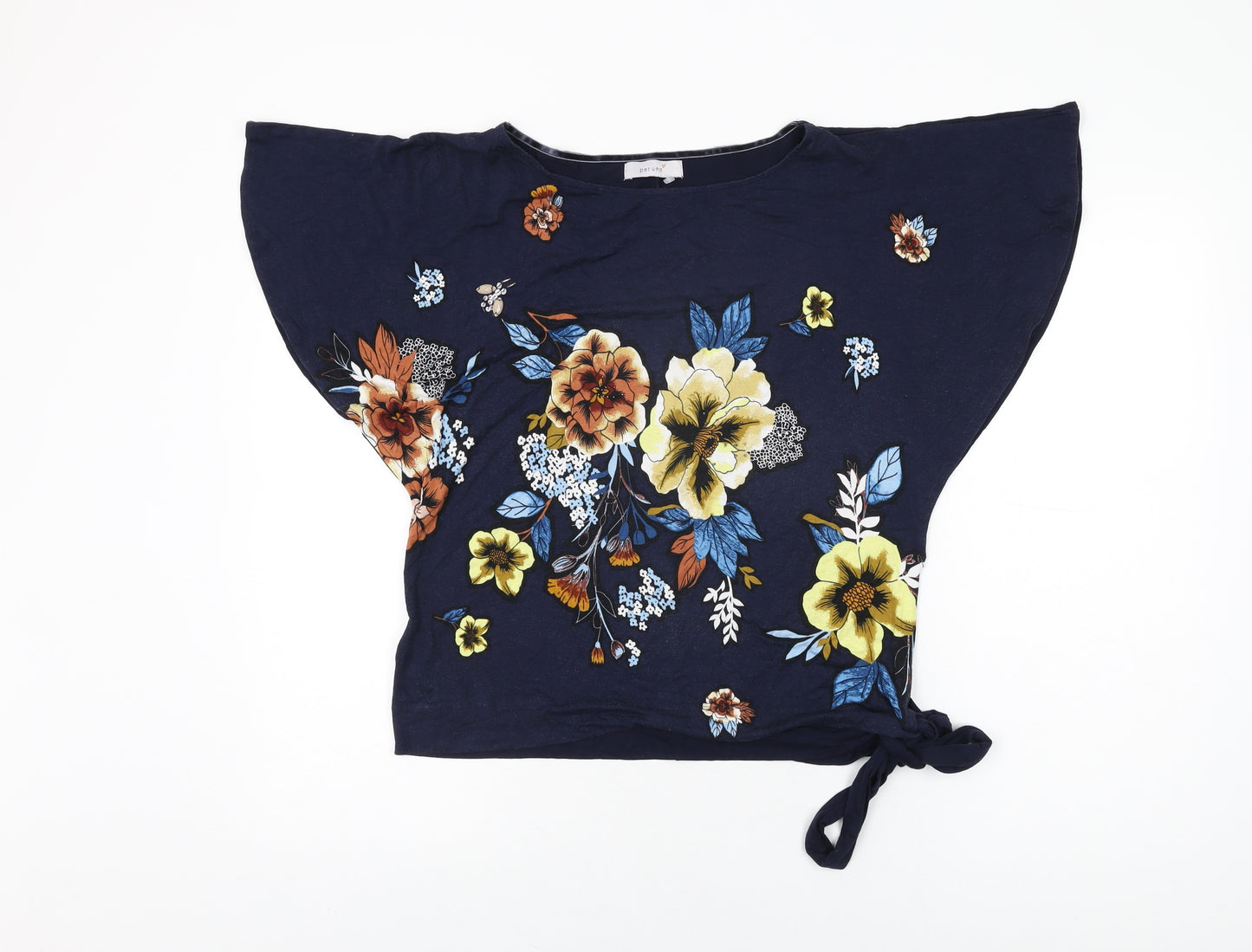 Per Una Womens Blue Floral Viscose Basic T-Shirt Size 12 Round Neck