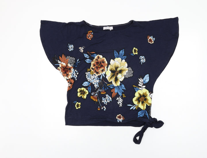 Per Una Womens Blue Floral Viscose Basic T-Shirt Size 12 Round Neck