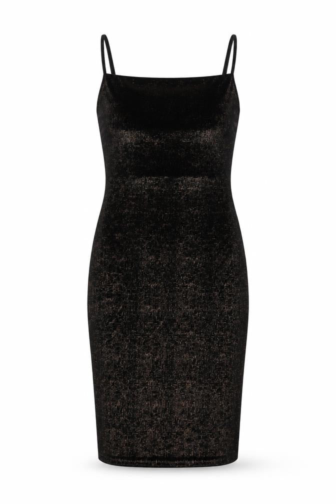 Front view of Miss Selfridge women’s black polyester bodycon, size UK 6, square neck pullover