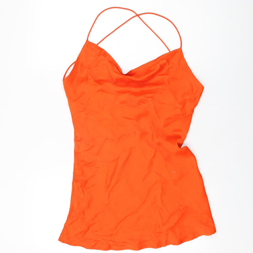 Zara Womens Red Viscose Camisole T-Shirt Size S Cowl Neck
