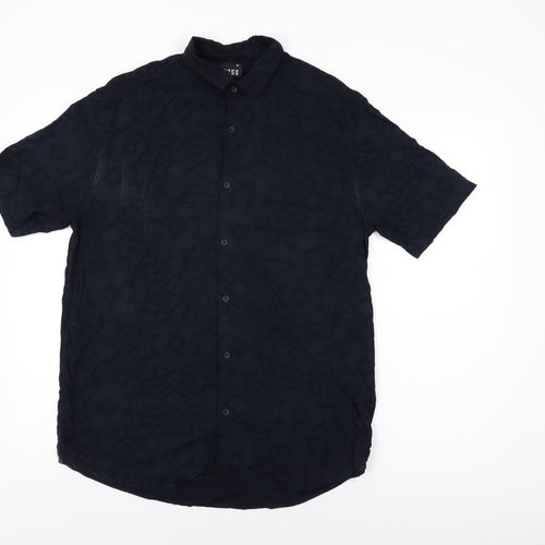 TOSS Mens Blue Geometric Polyester Button-Up Size XL Collared Button