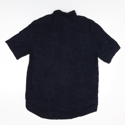 TOSS Mens Blue Geometric Polyester Button-Up Size XL Collared Button