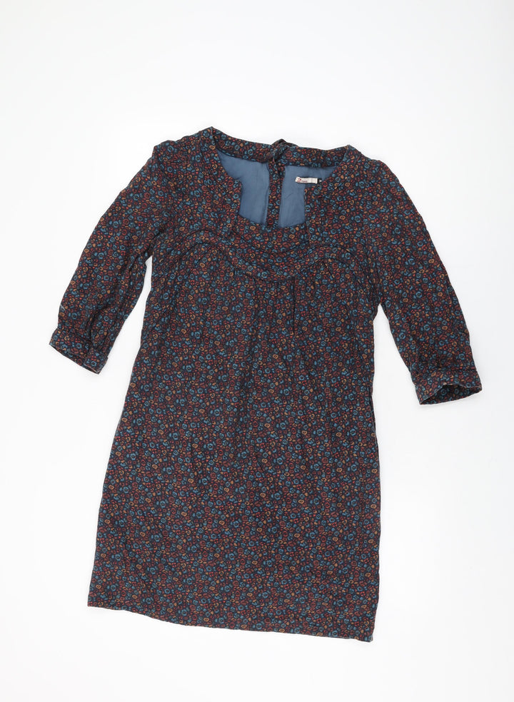 2two Womens Black Geometric Cotton Shift Size 10 Square Neck Pullover