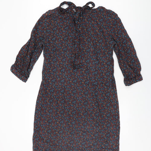 2two Womens Black Geometric Cotton Shift Size 10 Square Neck Pullover