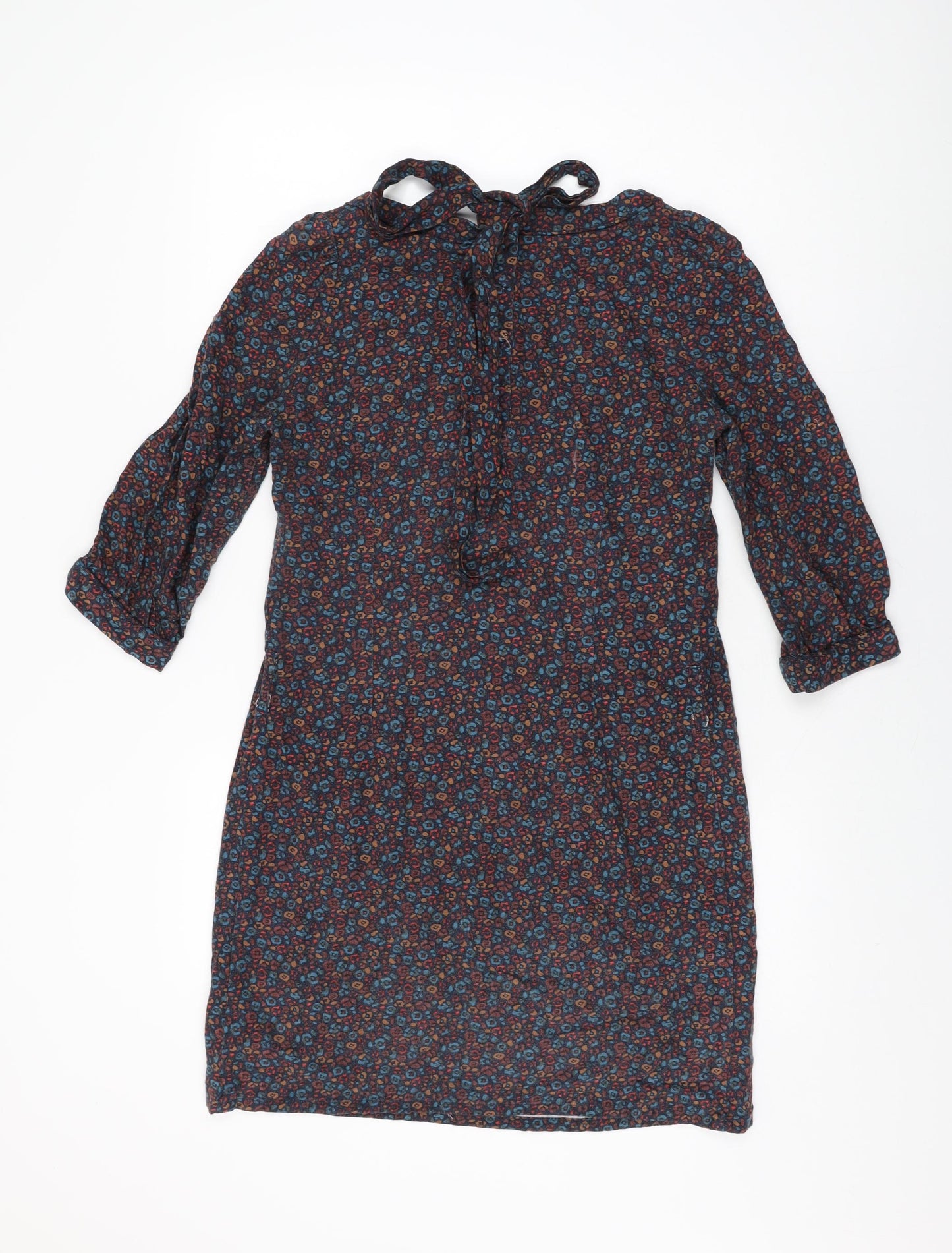 2two Womens Black Geometric Cotton Shift Size 10 Square Neck Pullover