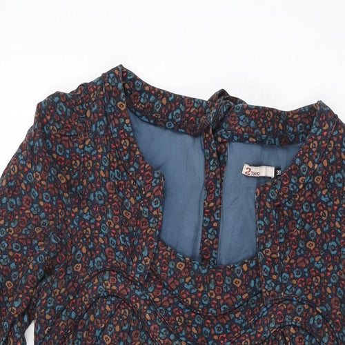 2two Womens Black Geometric Cotton Shift Size 10 Square Neck Pullover