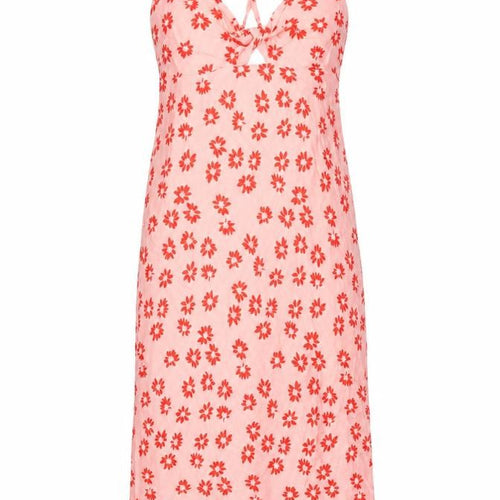 Bershka Womens Pink Floral Viscose Shift Size M V-Neck Tie
