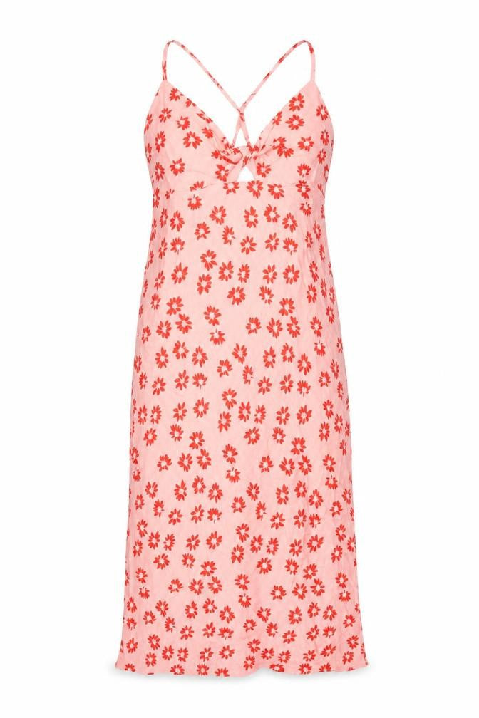 Bershka Womens Pink Floral Viscose Shift Size M V-Neck Tie