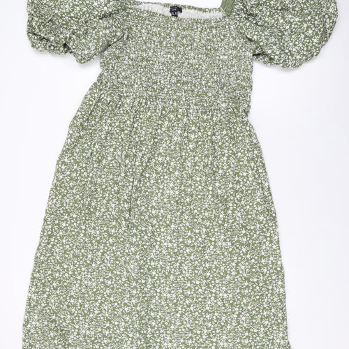 New Look Womens Green Floral Cotton A-Line Size 20 Square Neck Pullover