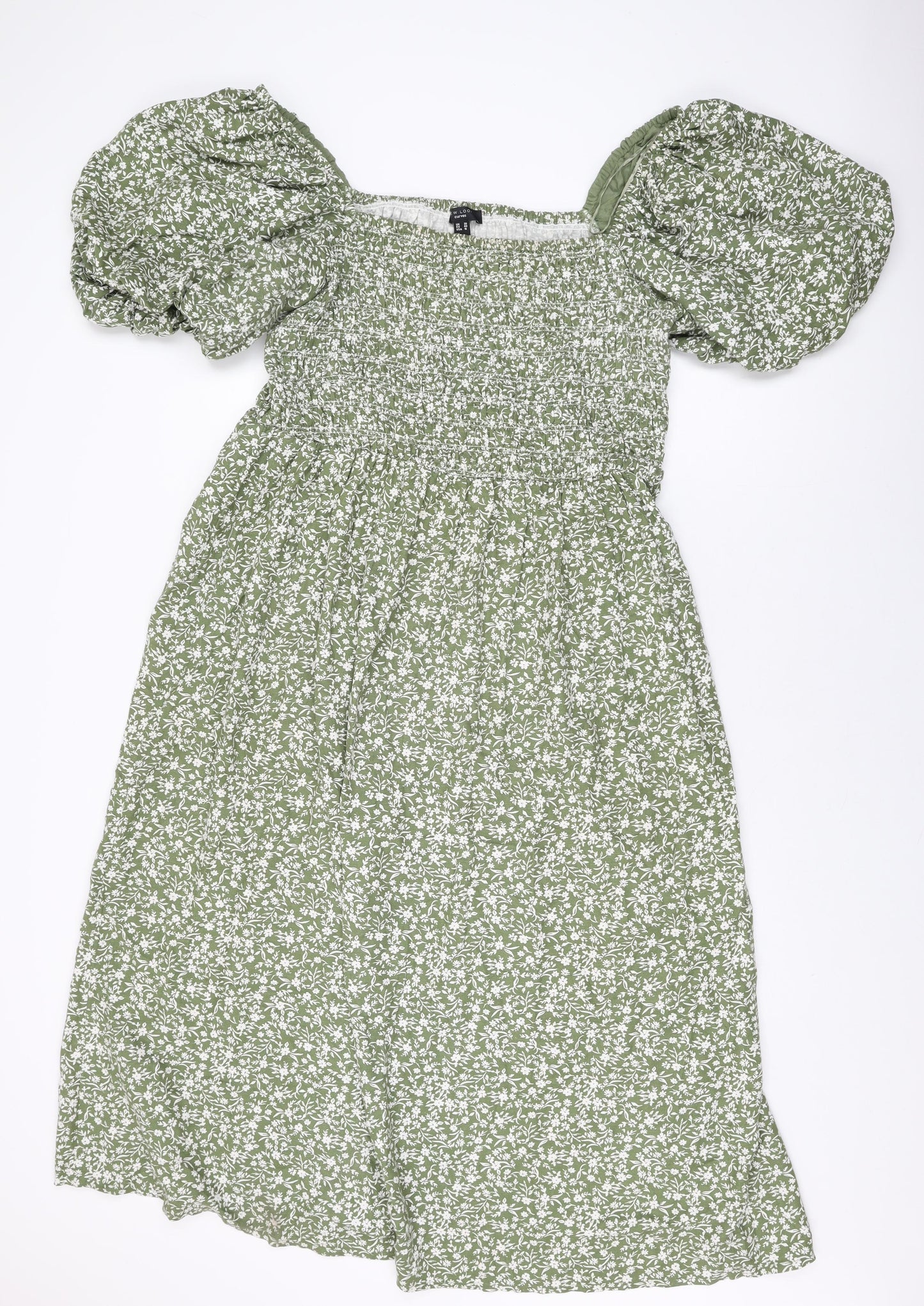 New Look Womens Green Floral Cotton A-Line Size 20 Square Neck Pullover