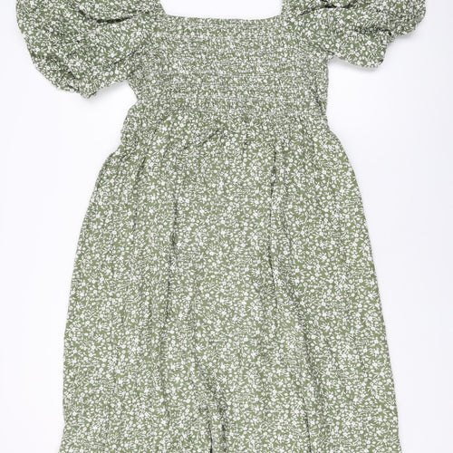New Look Womens Green Floral Cotton A-Line Size 20 Square Neck Pullover