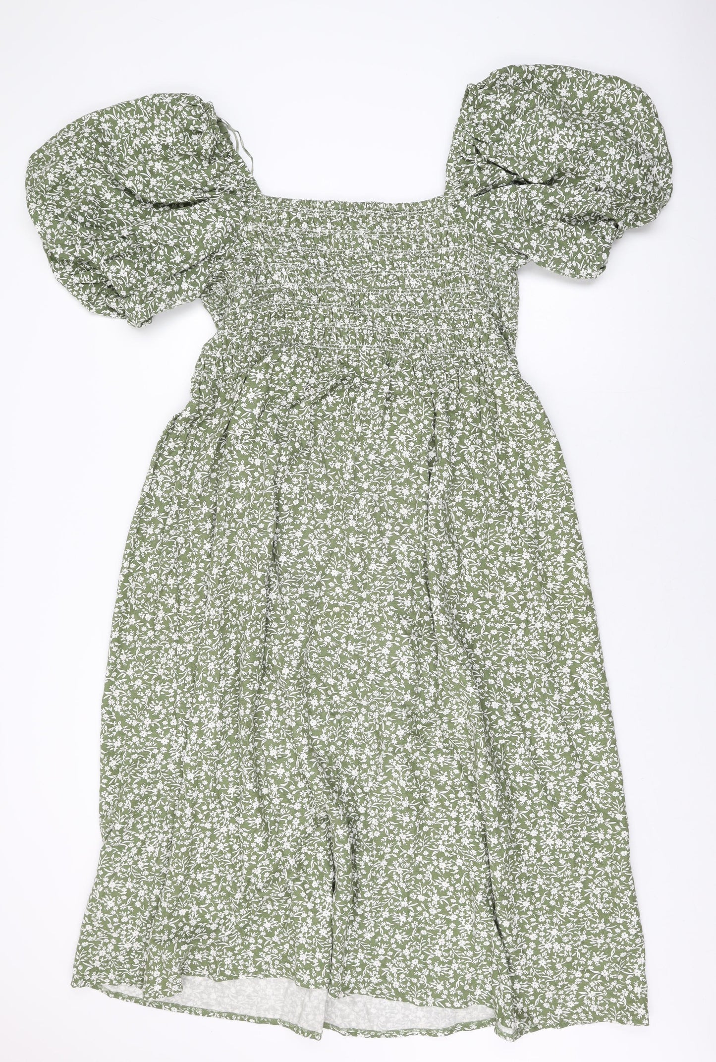 New Look Womens Green Floral Cotton A-Line Size 20 Square Neck Pullover