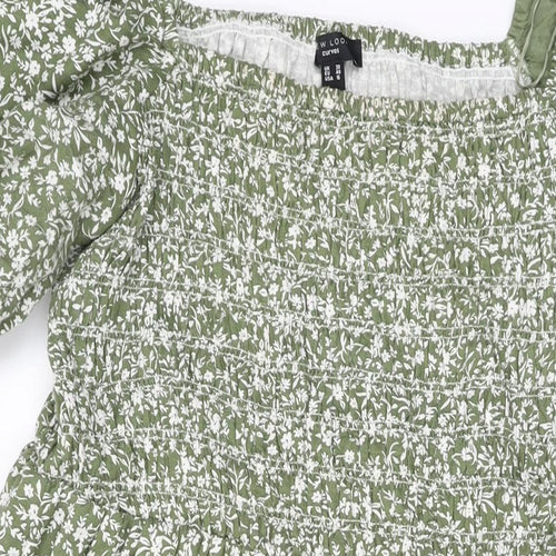 New Look Womens Green Floral Cotton A-Line Size 20 Square Neck Pullover