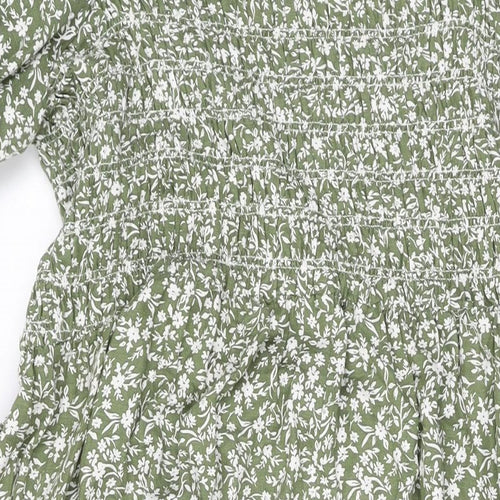New Look Womens Green Floral Cotton A-Line Size 20 Square Neck Pullover
