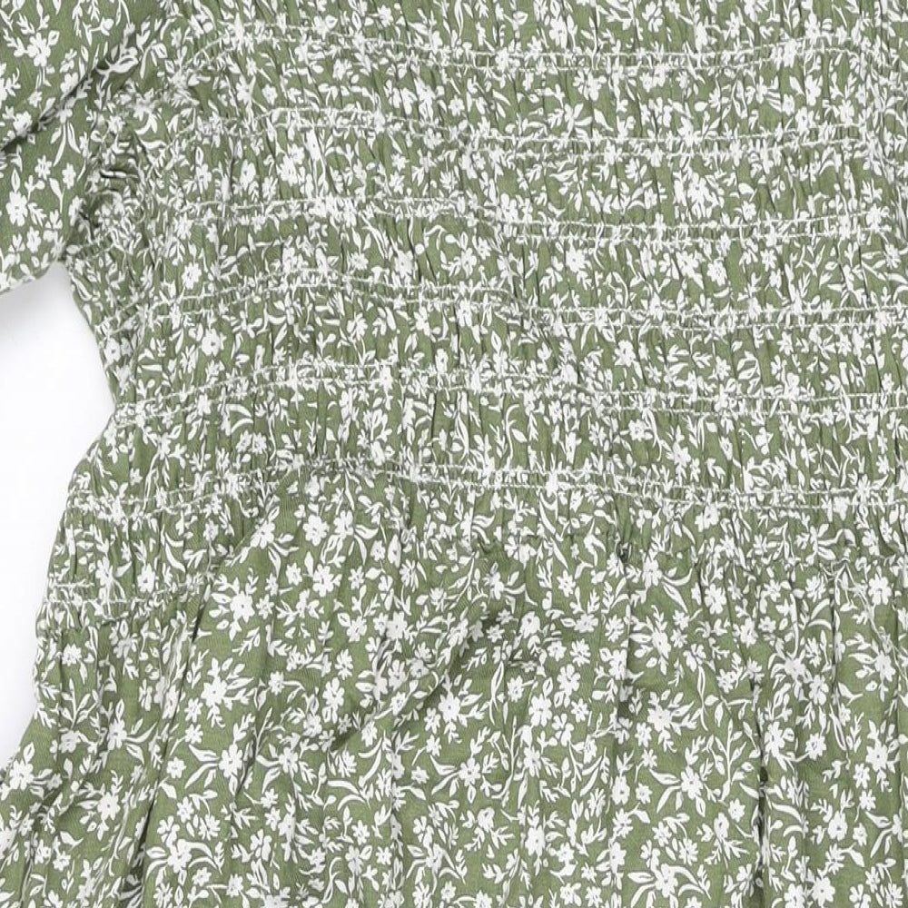 New Look Womens Green Floral Cotton A-Line Size 20 Square Neck Pullover