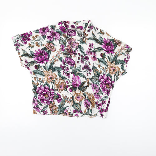 Debenhams Womens White Floral Viscose Basic Button-Up Size 16 V-Neck