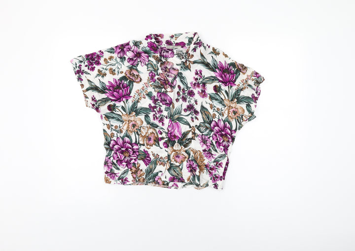 Debenhams Womens White Floral Viscose Basic Button-Up Size 16 V-Neck