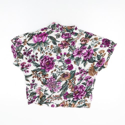Debenhams Womens White Floral Viscose Basic Button-Up Size 16 V-Neck