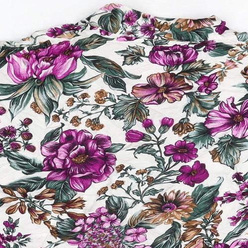 Debenhams Womens White Floral Viscose Basic Button-Up Size 16 V-Neck