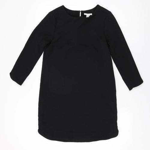 H&M Womens Black Polyester Shift Size 6 Round Neck Button