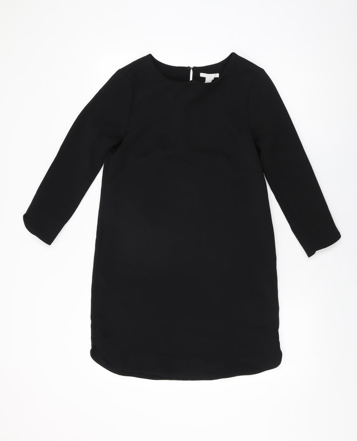 H&M Womens Black Polyester Shift Size 6 Round Neck Button