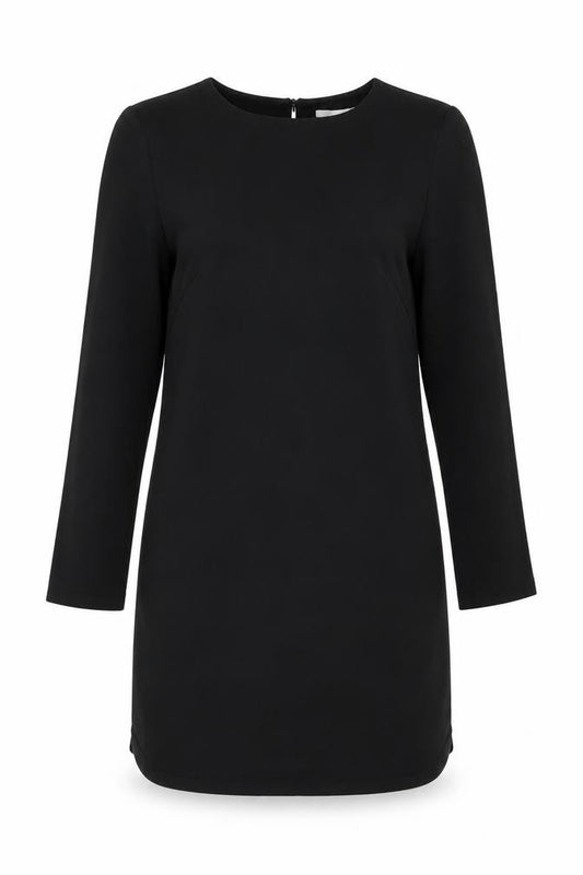 Front view of H&M women’s black polyester shift, size UK 6, round neck button