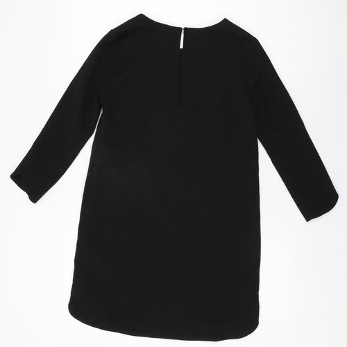 H&M Womens Black Polyester Shift Size 6 Round Neck Button
