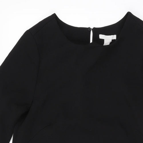 H&M Womens Black Polyester Shift Size 6 Round Neck Button