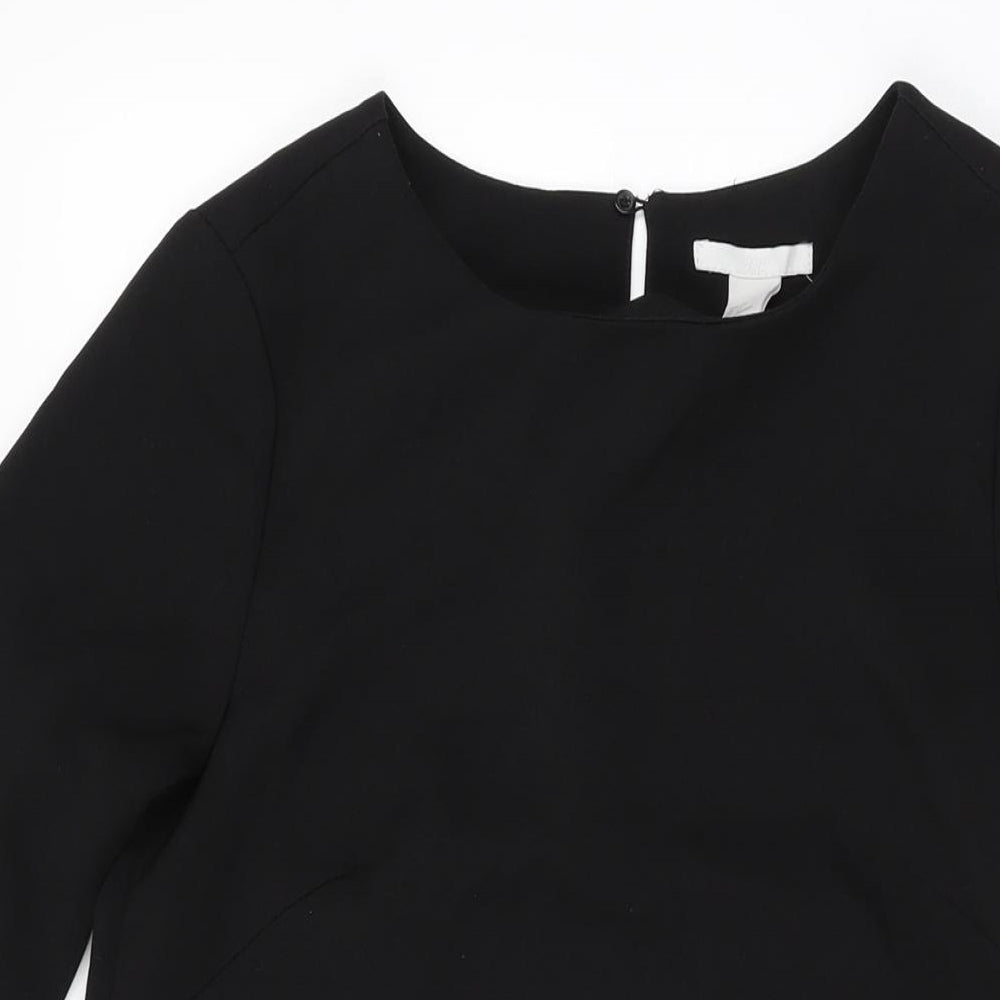 H&M Womens Black Polyester Shift Size 6 Round Neck Button