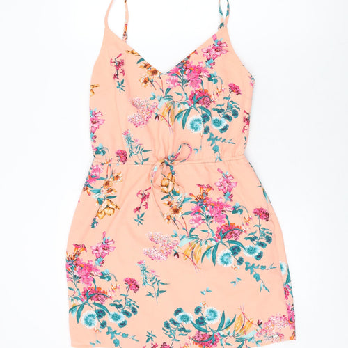 Tommy Jeans Womens Pink Floral Polyester Shift Size S V-Neck Drawstring