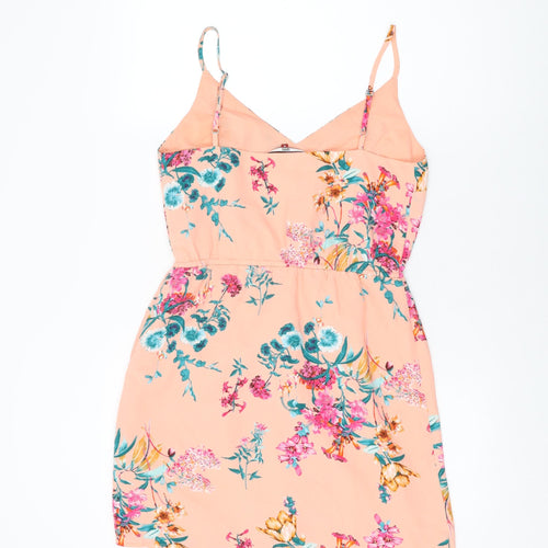 Tommy Jeans Womens Pink Floral Polyester Shift Size S V-Neck Drawstring