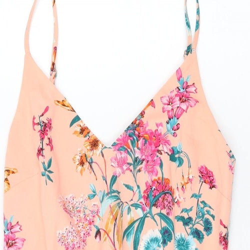 Tommy Jeans Womens Pink Floral Polyester Shift Size S V-Neck Drawstring