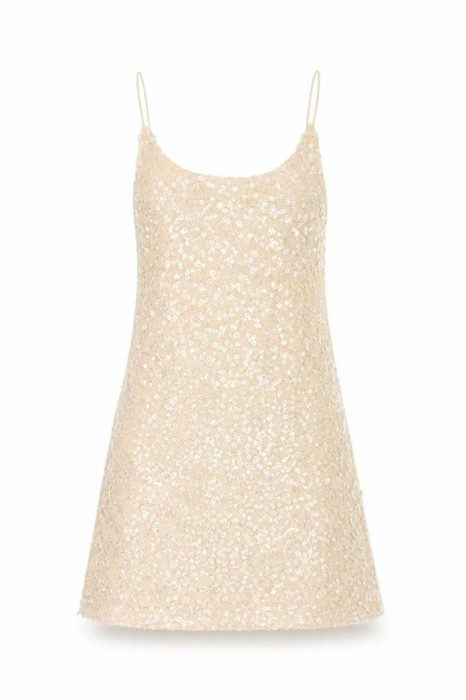 Motel Rocks Womens Beige Polyester Basic T-Shirt Size L Square Neck - Sequins