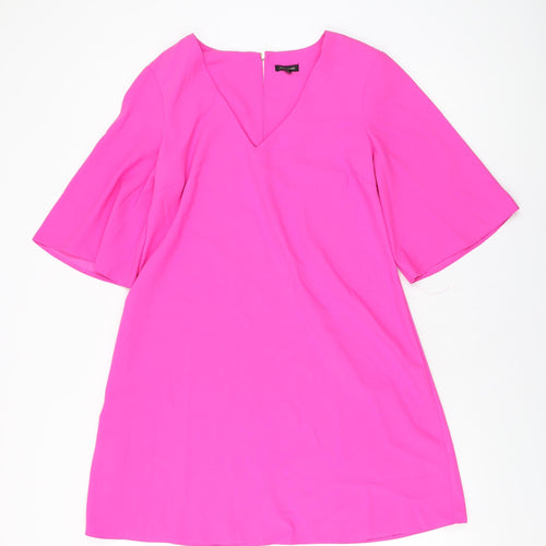 River Island Womens Pink Polyester Shift Size 8 V-Neck Button
