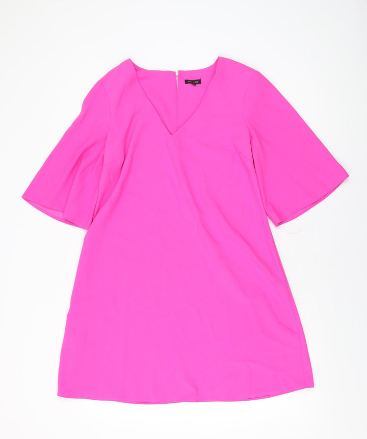 River Island Womens Pink Polyester Shift Size 8 V-Neck Button