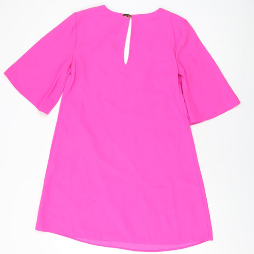 River Island Womens Pink Polyester Shift Size 8 V-Neck Button