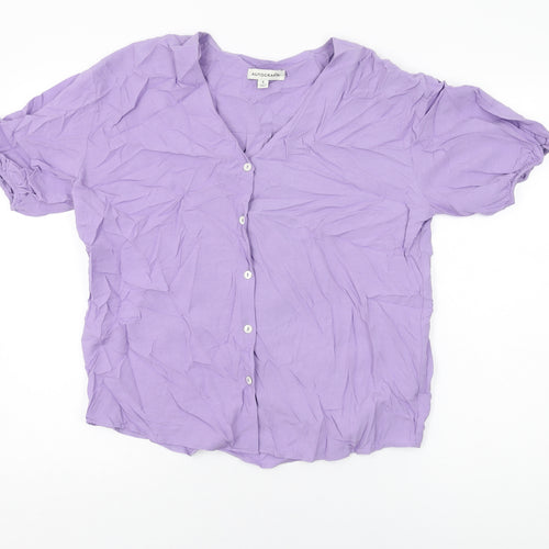Autograph Womens Purple Polyester Basic Button-Up Size 8 V-Neck