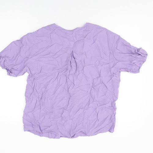 Autograph Womens Purple Polyester Basic Button-Up Size 8 V-Neck