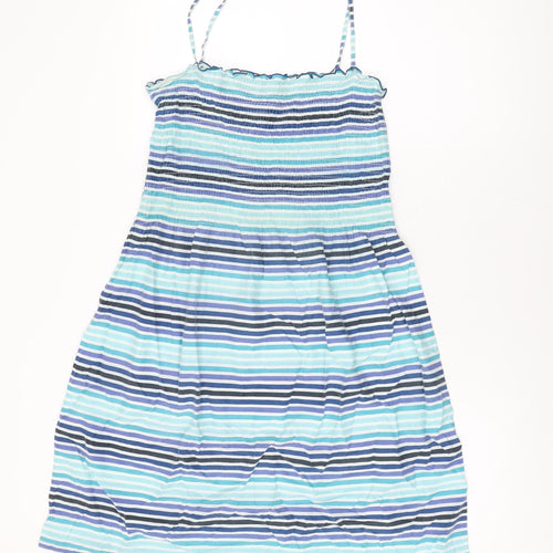H&M Womens Blue Striped Cotton Shift Size 10 Square Neck Pullover