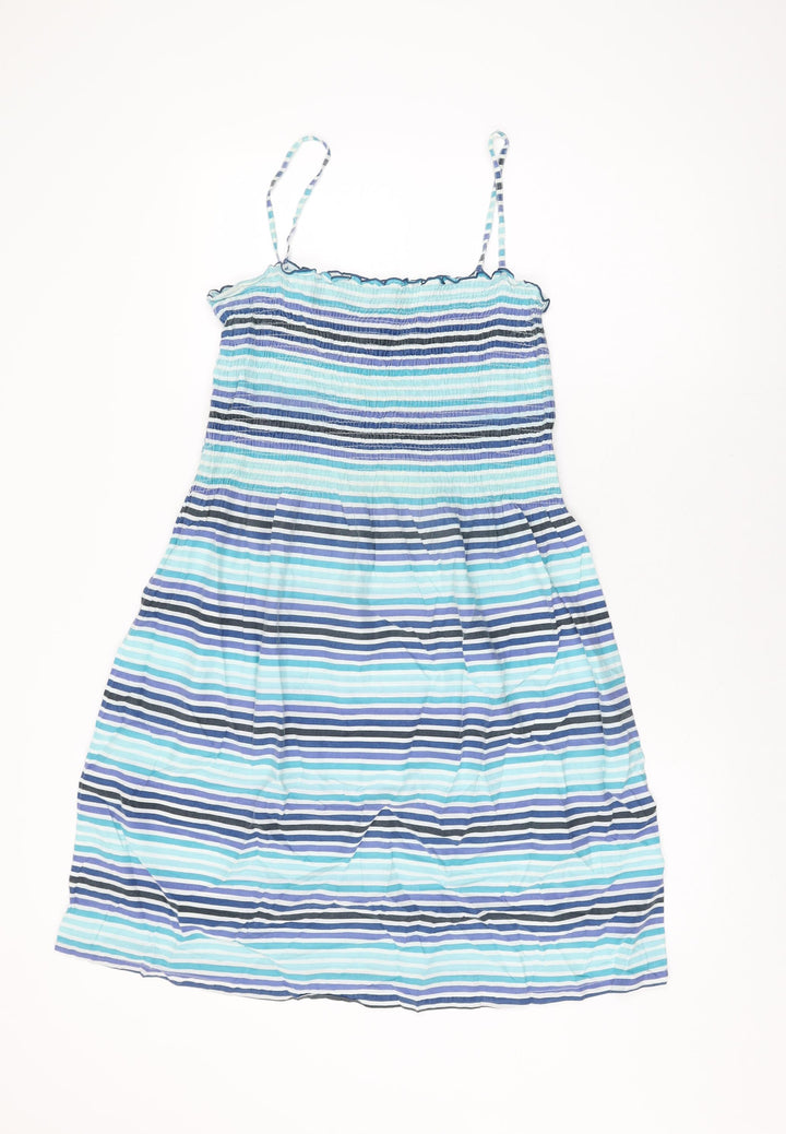 H&M Womens Blue Striped Cotton Shift Size 10 Square Neck Pullover