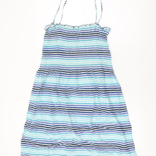 H&M Womens Blue Striped Cotton Shift Size 10 Square Neck Pullover