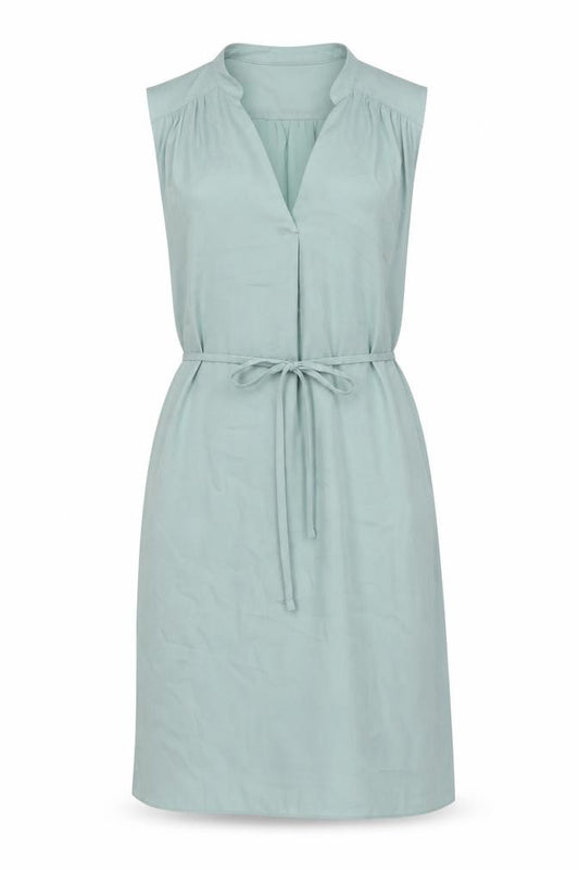 Front view of H&M women’s blue polyester shift, size S, v-neck pullover