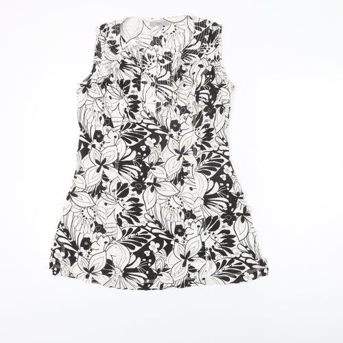 Marks and Spencer Womens White Floral Linen Basic T-Shirt Size 10 Round Neck