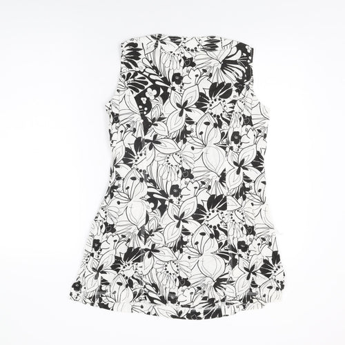 Marks and Spencer Womens White Floral Linen Basic T-Shirt Size 10 Round Neck